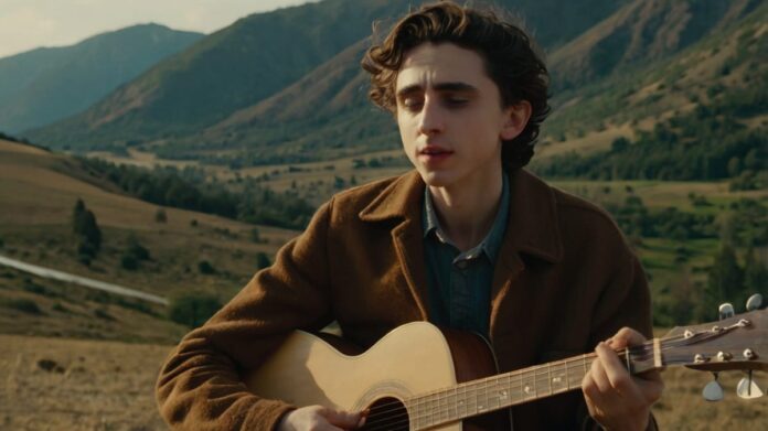 Timothée Chalamet as Bob Dylan in A COMPLETE UNKNOWN